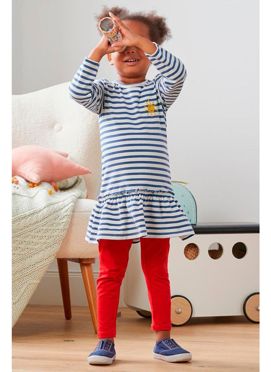 Tchibo Kid Girls 2 Pcs Striped Casual Midi Dress, Blue Combo  - Image 1