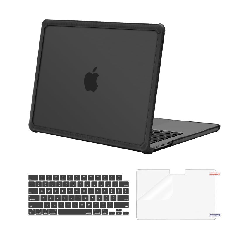 MOSISO Compatible with MacBook Air 13 inch Case M5 2026 M4 2025 M3 M2 20242022 A3449 A3240 A3113 A26813 in 1 Kit CrackResistant Heavy Duty Protective Plastic Hard Case with TPU Bumper Black - Image 2