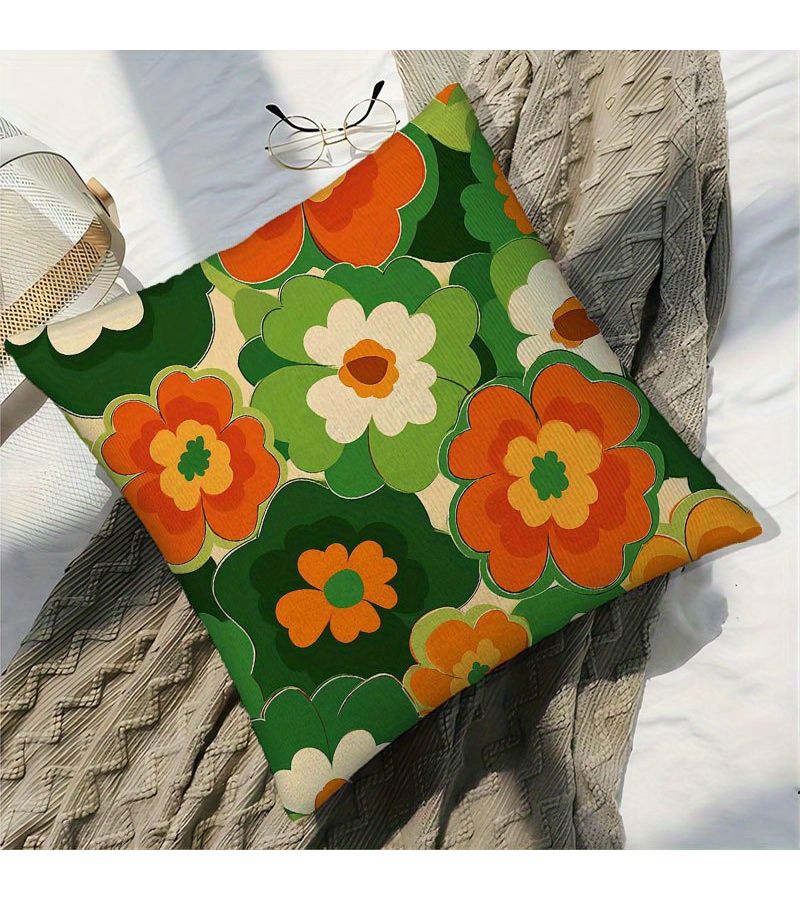 18 X 18 Inch Polyester Short Plush Throw Pillow Cover With Vintage Flowers Retro Groovy Green Design For Living Room Bedroom Sofa Home Party Decoration - Image 5