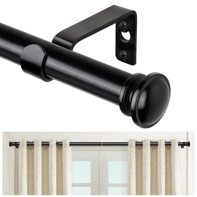 CURTAIN ROD 32 TO 115 INCH2696FT TELESCOPING SPLICING DRAPERY RODS FOR WINDOWS 83 TO 110 INCH6991FT DECORATIVE 34 SINGLE ROD WITH SMALL CAP FINIAL BLACK
