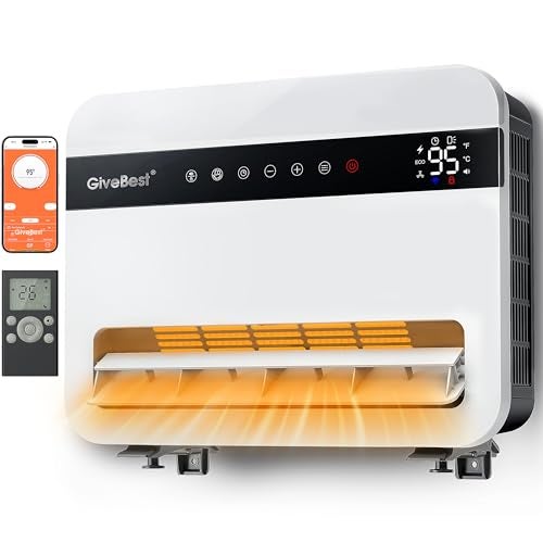 Givebest-Wall-Heater-for-Indoor-Use, 1500W Electric-Space-Heater, 120°Vertical Oscillation,Compatible with Alexa, Adjustable Thermostat, Remote Control, 24H Timer, Easy-mounted Heater for Indoor Use - Image 1