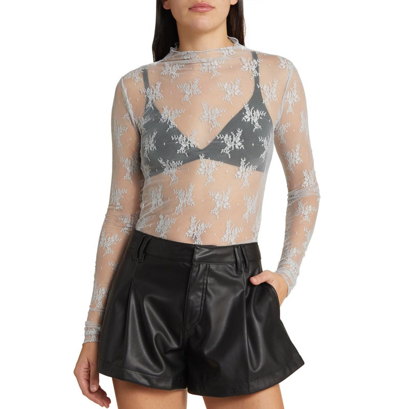 Women'S See-Through Lace Top Mesh Multi-Color Bottoming Shirt Trendy T-Shirt Su3644 - Image 4