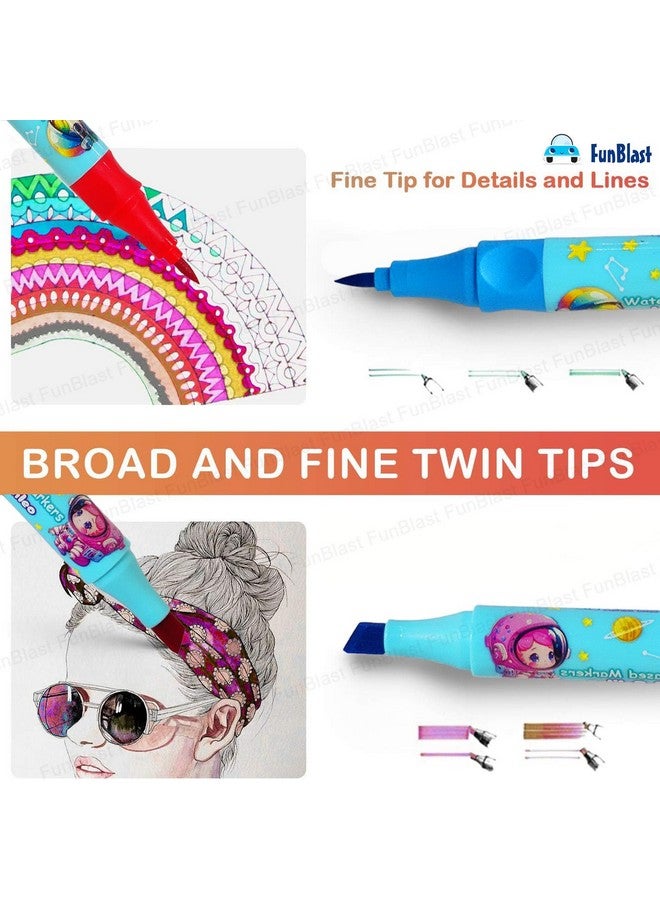 FunBlast Colour Marker - 24 Colors Art Markers Colour Sketch Pens Set for Kids, Artists Sketching Drawing Materials, Cute Art Supplies, Twin Tip Coloring Sketch Markers (Space) - Image 3