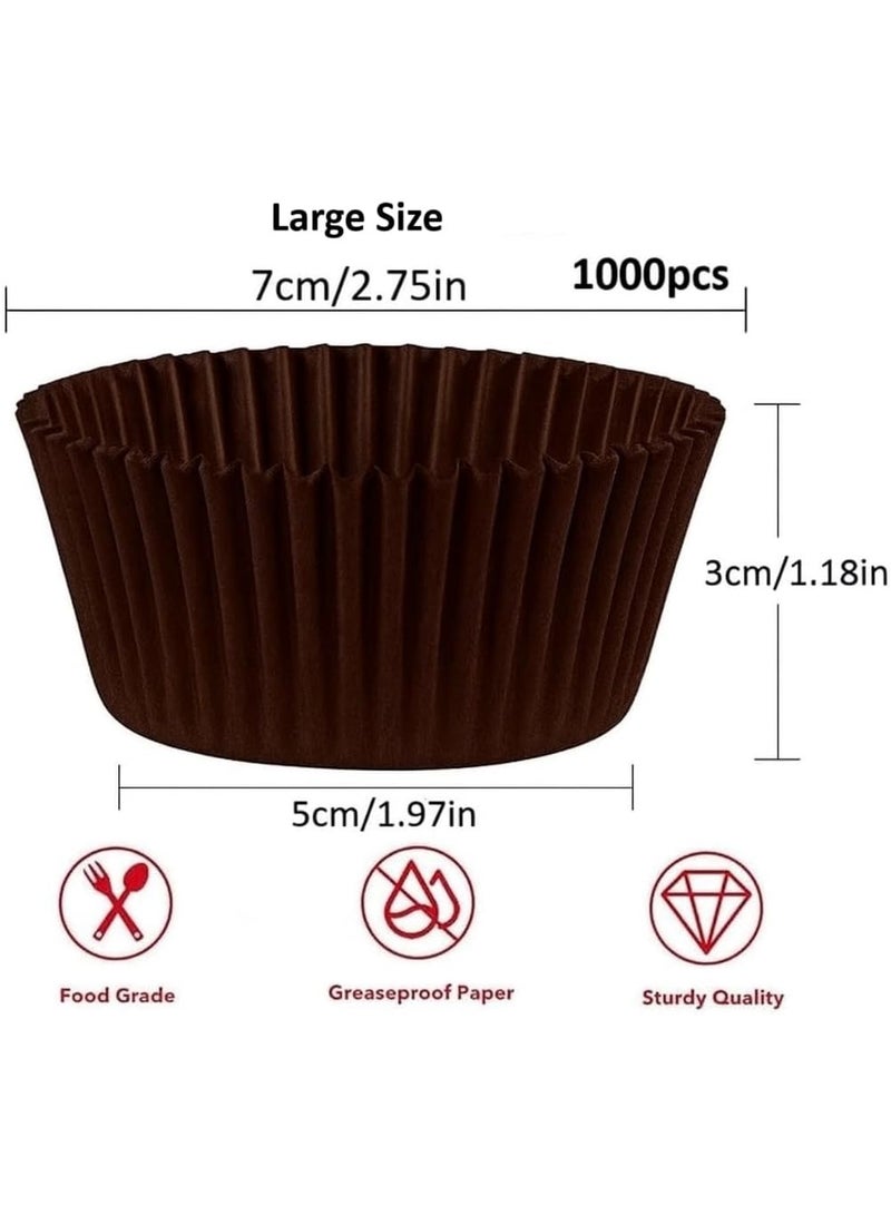 قوالب كب كيك ورقية للاستخدام مرة واحدة، مقاومة للدهون، عديمة الرائحة، مصنوعة من مواد آمنة غذائياً، غير لاصقة، لون بني داكن، 1000 قطعة (7 × 3 سم - كبير) - Image 3