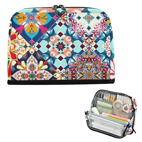 xigua Standing Pencil Bag Mexican Talavera Big Capacity Pen Holder with Zipper 83 x 6 x 2 Inch Large Portable Storage Desk Organizer for School College OfficeKids Adult Teens - Image 1