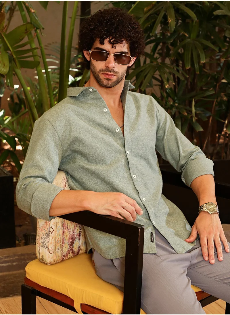 Campus Sutra Men's Olive Green Gauzy-Woven Shirt