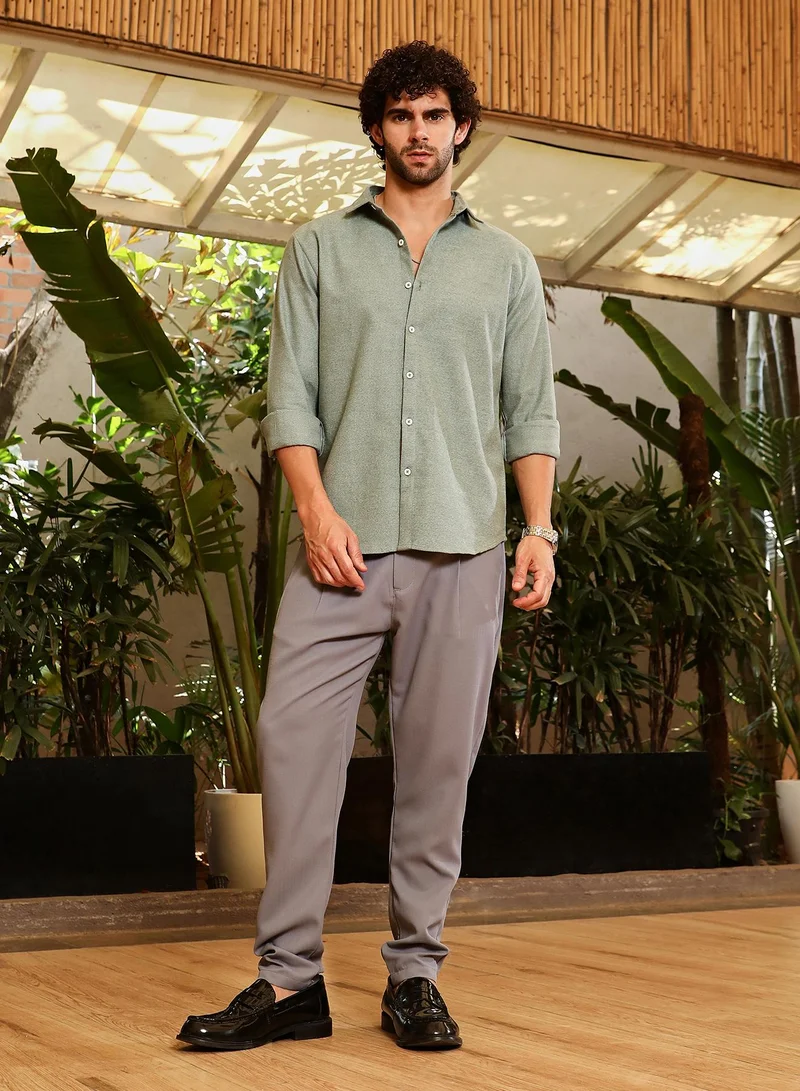 Campus Sutra Men's Olive Green Gauzy-Woven Shirt