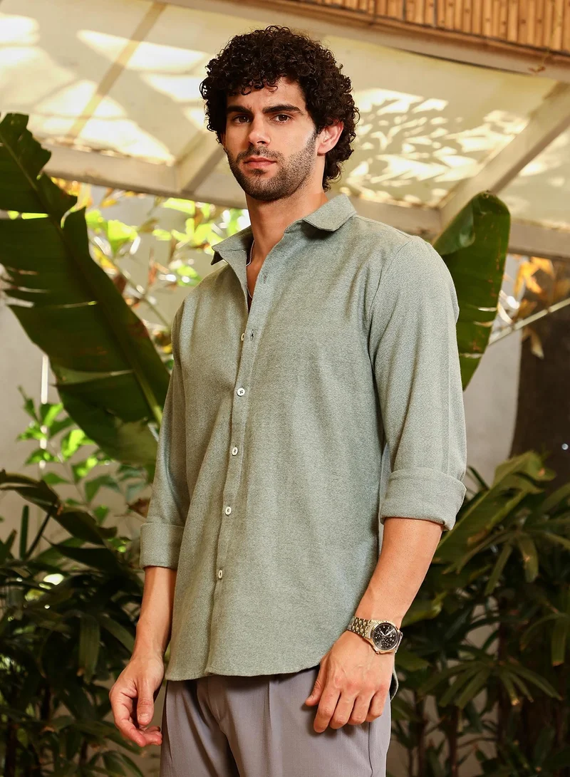 Campus Sutra Men's Olive Green Gauzy-Woven Shirt