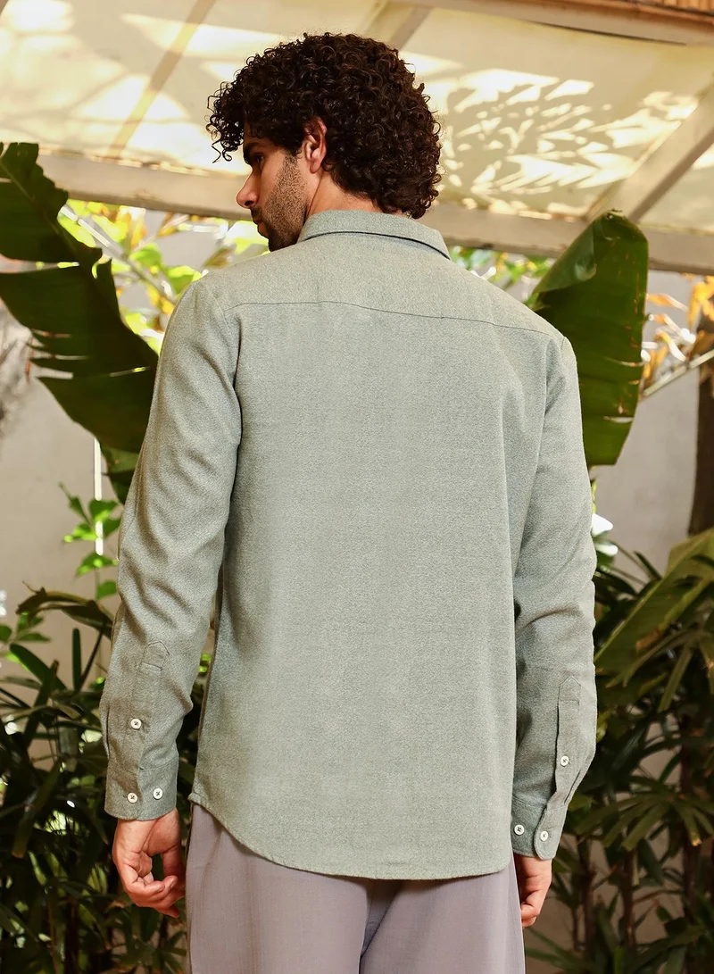 Campus Sutra Men's Olive Green Gauzy-Woven Shirt