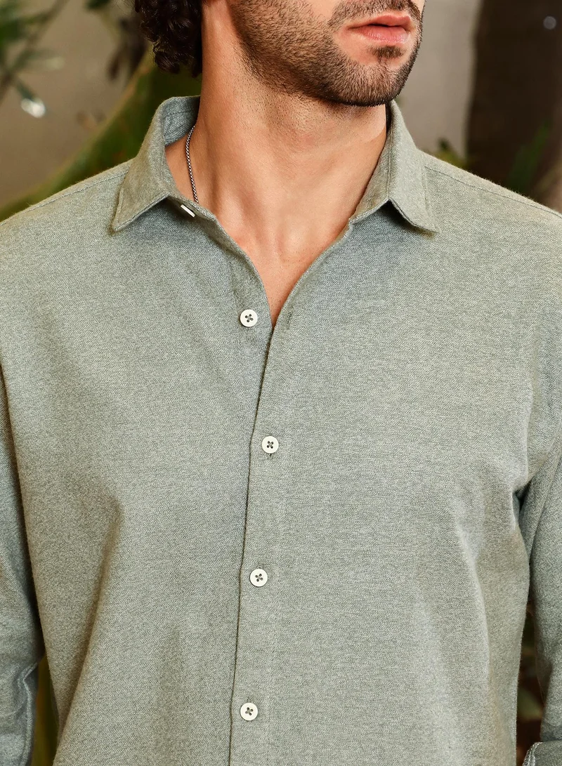 Campus Sutra Men's Olive Green Gauzy-Woven Shirt