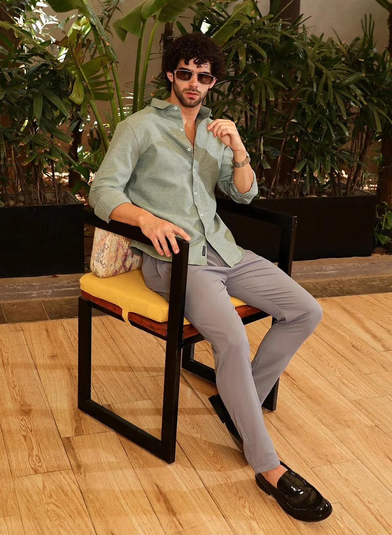 Campus Sutra Men's Olive Green Gauzy-Woven Shirt