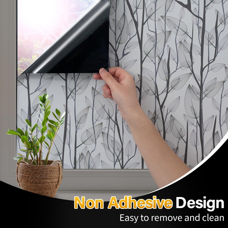 DKTIE Leaf Pattern Window Tint with Installation Tools, Blackout Window Cover, Sun Blocking Window Tint for Home (Full Blackout Opaque, 17.7'' x 78.7'') - Image 5