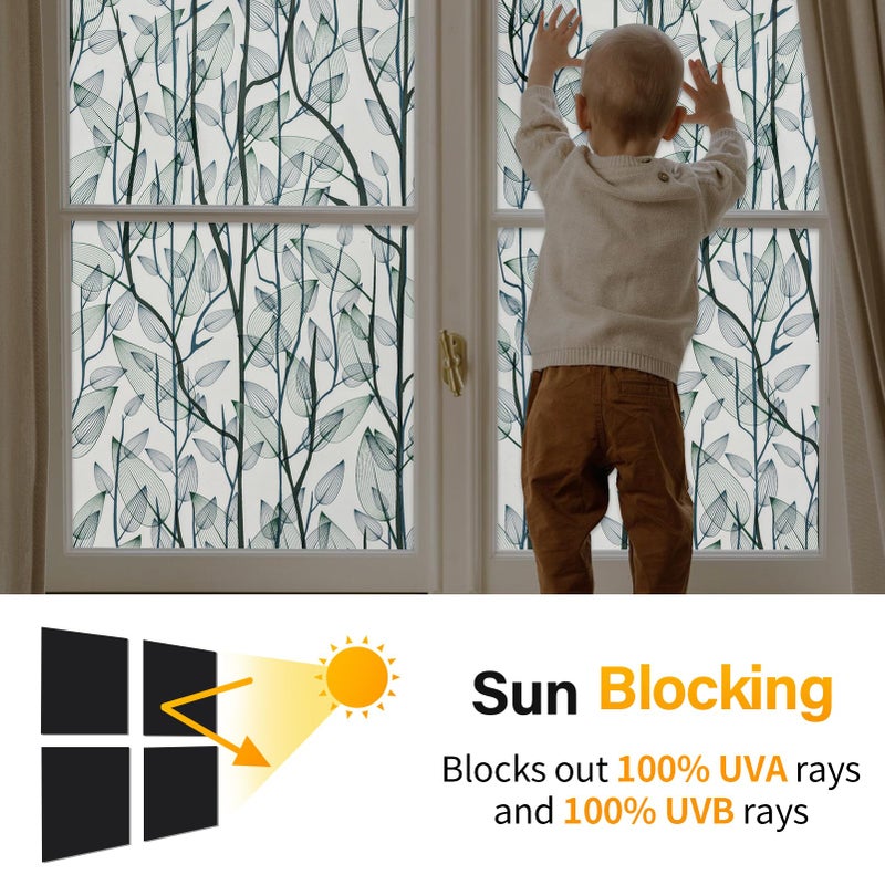 DKTIE Leaf Pattern Window Tint with Installation Tools, Blackout Window Cover, Sun Blocking Window Tint for Home (Full Blackout Opaque, 17.7'' x 78.7'') - Image 3