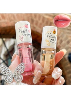 Charm Kiss 2 PCS Big Brush Head Crystal Jelly Moisturizing Lip Oil HoneyPeach Vitamin E Lip Tint Lip Plumper Lip Care Serum Long Lasting Nourishing Nonsticky Fresh Texture Lip Care 