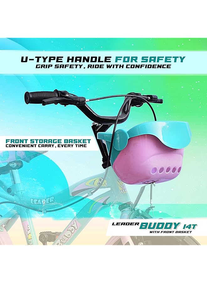 ليدر دراجة بادي كيدز سايكل ١٤T مع عجلات تدريب (مُجمّعة جزئيًا) للأولاد والبنات، مثالية للفئة العمرية من ٢ إلى ٥ سنوات | الإطار: ٨ بوصات (١٤T أخضر بحري ووردي فاتح) - Image 5