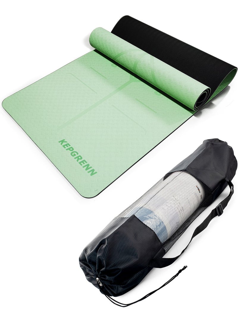 Premium 6mm TPE Yoga Mat with Carry Bag - Non-Slip Dual-Sided (183x61cm) - (Green) - Image 1