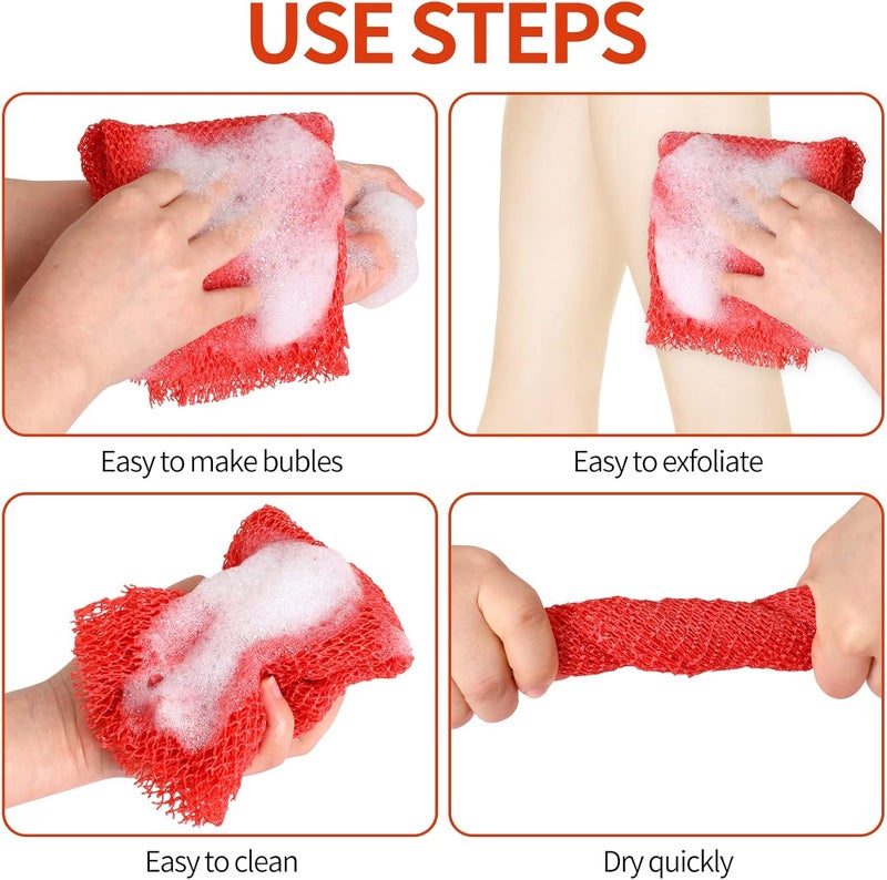 AbuQ 2 Pieces African net Sponge for exfoliating,African exfoliating net, African wash net, African Ghana Sapos scrubbing washcloth rag for Smoother Skin and Daily use,Blue-Blue - Image 4