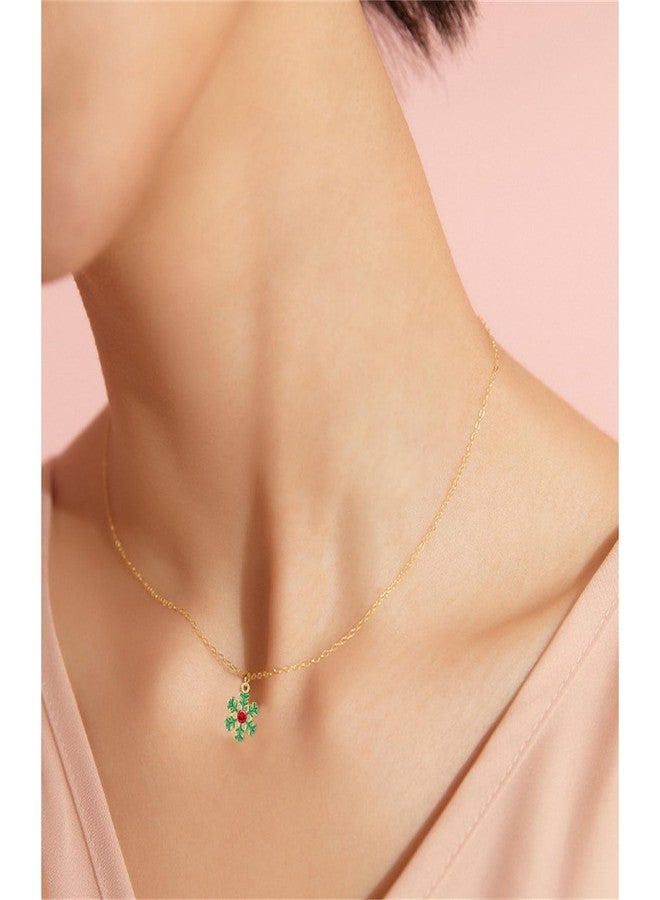 WCRAZYE Christmas Snowflake Earrings and Necklace Set for Women Dainty Cute Rhinestone Winter Red Green Snowflake Flower Pendant Necklace Party Jewelry Gifts for Daughter BFF Set (Gold) - Image 3