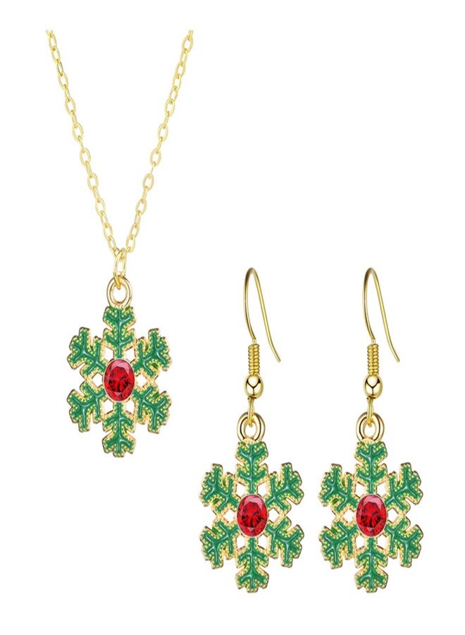 WCRAZYE Christmas Snowflake Earrings and Necklace Set for Women Dainty Cute Rhinestone Winter Red Green Snowflake Flower Pendant Necklace Party Jewelry Gifts for Daughter BFF Set (Gold) - Image 1