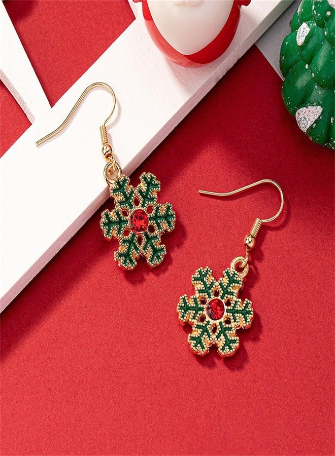 WCRAZYE Christmas Snowflake Earrings and Necklace Set for Women Dainty Cute Rhinestone Winter Red Green Snowflake Flower Pendant Necklace Party Jewelry Gifts for Daughter BFF Set (Gold) - Image 5