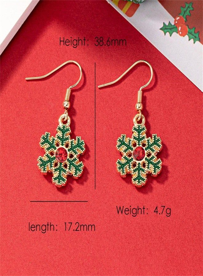 WCRAZYE Christmas Snowflake Earrings and Necklace Set for Women Dainty Cute Rhinestone Winter Red Green Snowflake Flower Pendant Necklace Party Jewelry Gifts for Daughter BFF Set (Gold) - Image 4