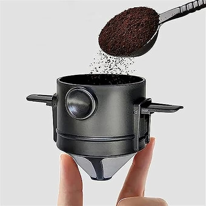 rayihni 2Pcs Portable Foldable Coffee Filter Stainless Steel Easy Clean Reusable Coffee Funnel Paperless Pour Over Holder Coffee Dripper Black - Image 4