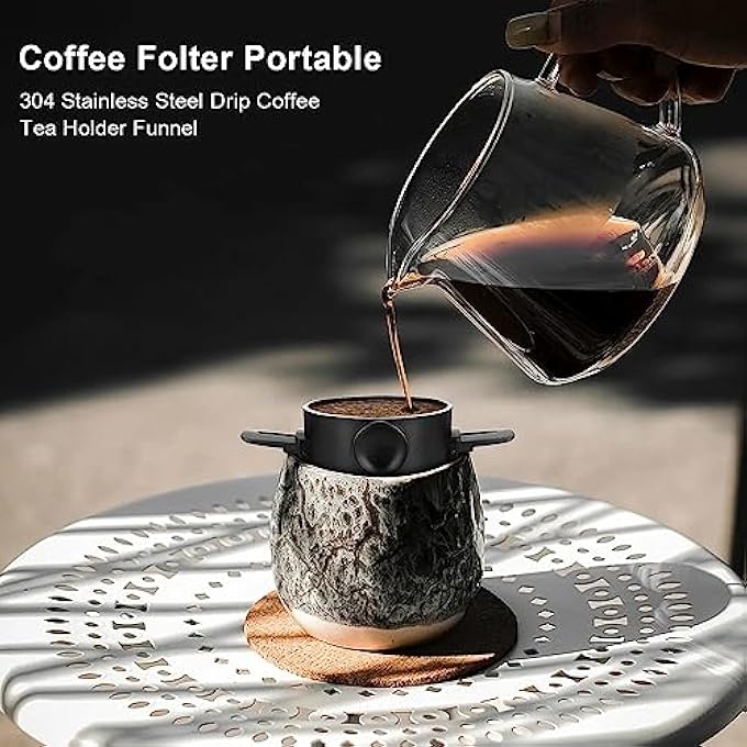 rayihni 2Pcs Portable Foldable Coffee Filter Stainless Steel Easy Clean Reusable Coffee Funnel Paperless Pour Over Holder Coffee Dripper Black - Image 5