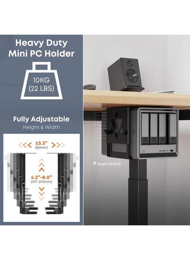PUTORSEN Under Desk Mini PC Mount NAS Mount Bracket Holder, Height and Width Adjustable CPU Holder for Mac mini Desktop Computer, Mini PC, Small Form Factor Desktop Tower - Image 3
