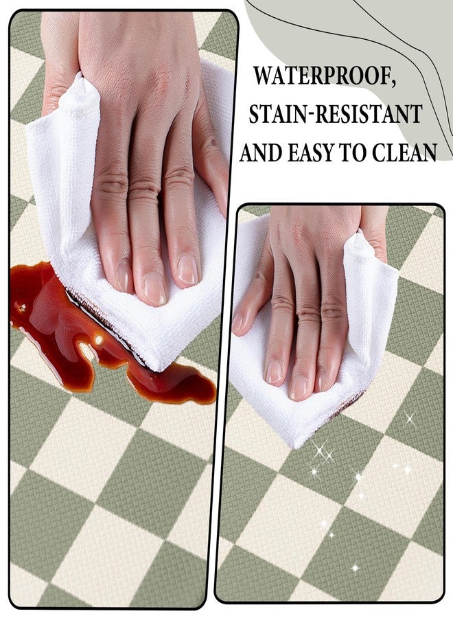 VivaNest Beige Sage Checkered Grid Checkerboard Kitchen Rug Sets [2 PCs], Anti-Fatigue, Waterproof Non-Slip Kitchen Mats Heavy Duty Comfort Foam Rug for Kitchen, Floor, Home, Laundry,17"x29"+17"x47" - Image 5