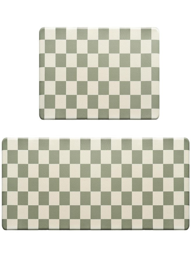 VivaNest Beige Sage Checkered Grid Checkerboard Kitchen Rug Sets [2 PCs], Anti-Fatigue, Waterproof Non-Slip Kitchen Mats Heavy Duty Comfort Foam Rug for Kitchen, Floor, Home, Laundry,17"x29"+17"x47" - Image 3
