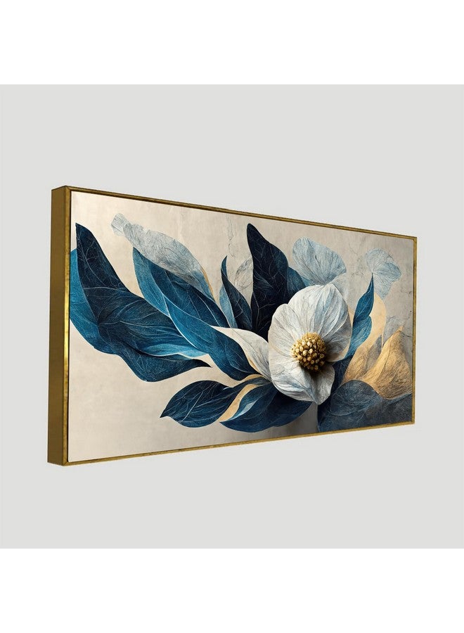 DEKORSTATION Luxurious 3d White and Gold Modern Flower Floating Frame Canvas Painting|Modern Canvas Paintings with Acrylic for Wall Decoration|12x24 inch Canvas Painting - Image 3