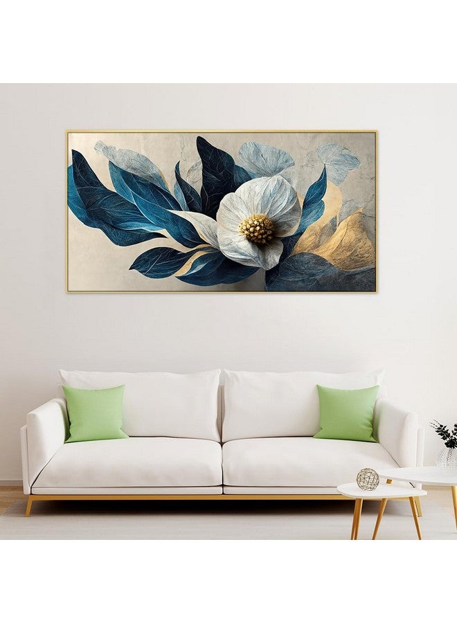 DEKORSTATION Luxurious 3d White and Gold Modern Flower Floating Frame Canvas Painting|Modern Canvas Paintings with Acrylic for Wall Decoration|12x24 inch Canvas Painting - Image 4