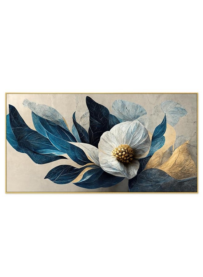 DEKORSTATION Luxurious 3d White and Gold Modern Flower Floating Frame Canvas Painting|Modern Canvas Paintings with Acrylic for Wall Decoration|12x24 inch Canvas Painting - Image 2