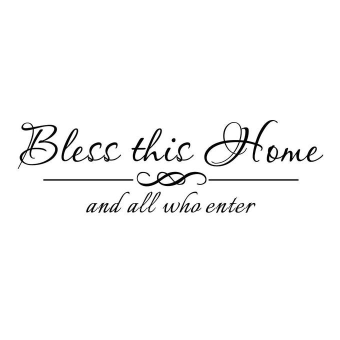 BLESS THIS HOME AND ALL WHO ENTER PURE BLACK VINYL WALL DECAL QUOTE CARVED SEPERATED LETTERS HOME ENTRYWAY LETTERING BLESSED STICKERS ROOM DECOR ART HANDWRITING
