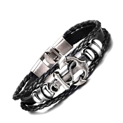 Vientiq Black Anchor Design Braided Leather Bracelet For Men/Boy's (GREY) - Image 1