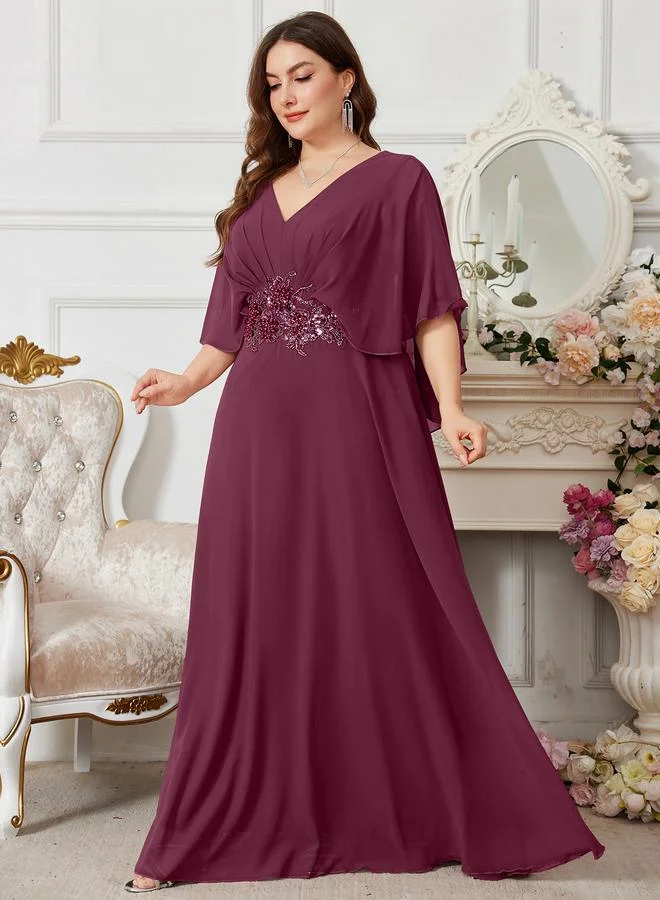 Unithorse Plus Size Magenta Sequin Embellishment A-Line Maxi Dress