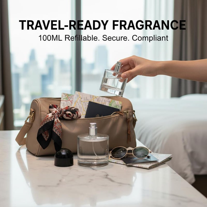 كاست ويف رذاذ عطر كولونيا كبير، زجاجة بخاخ مستحضرات تجميل قابلة لإعادة التعبئة، زجاجات بخاخ زجاجية فارغة، حاوية عطر زيتية شفافة، رذاذ سفر لأدوات حفلات السفر والمكياج، بخاخ فضي برذا�� ناعم (100 مل) - Image 2