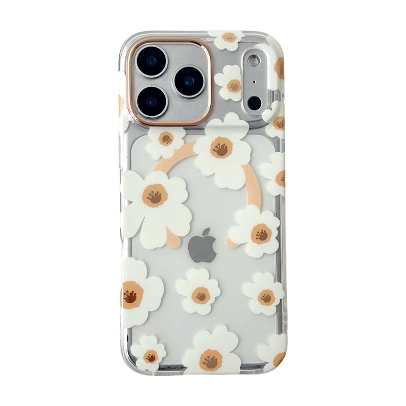 LS TPU+PC MagSafe Case for iPhone 17 / 17 Air / 17 Pro / 17 Pro Max with Strong Magnetic and Colorful Painting plus Transparent plus Plum Blossom Daisy Oil Painting Pattern in Yellow - Image 1