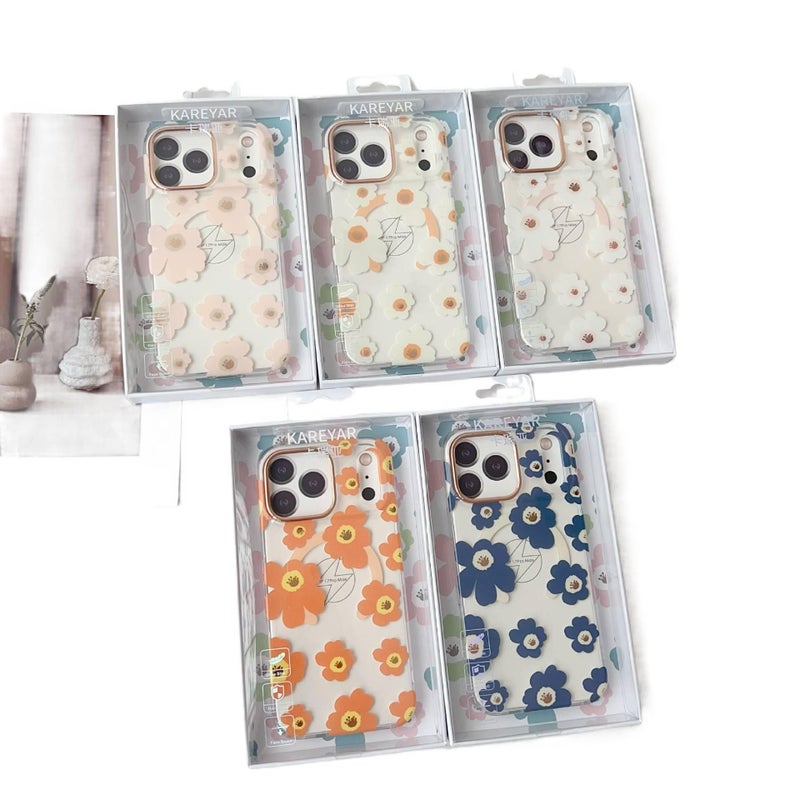 LS TPU+PC MagSafe Case for iPhone 17 / 17 Air / 17 Pro / 17 Pro Max with Strong Magnetic and Colorful Painting plus Transparent plus Plum Blossom Daisy Oil Painting Pattern in Yellow - Image 5