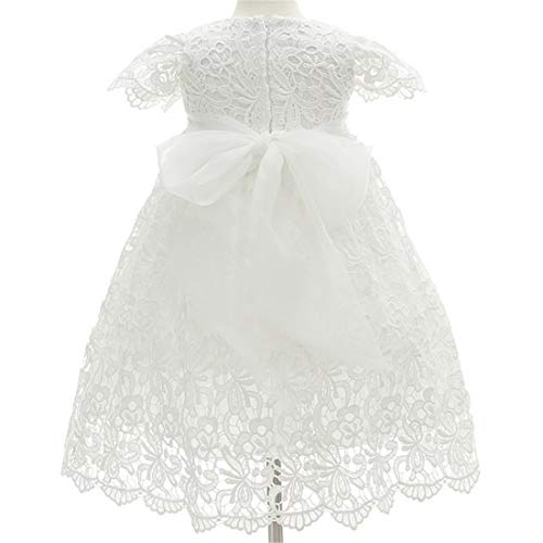 Bow Dream Baby Girls 4Pcs Gown and Bonnet Christening Baptism Dress Lace Baby Dress with Shoes White 0-3 Months - Image 4