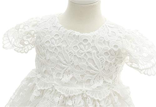 Bow Dream Baby Girls 4Pcs Gown and Bonnet Christening Baptism Dress Lace Baby Dress with Shoes White 0-3 Months - Image 5