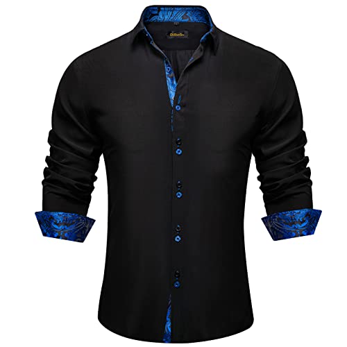 DiBanGu Men's Dress Shirt Long Sleeve Casual Button Down Shirts Regular Fit Inner Contrast Shirt for Business Party, Black and Royal Blue, Large - Image 4