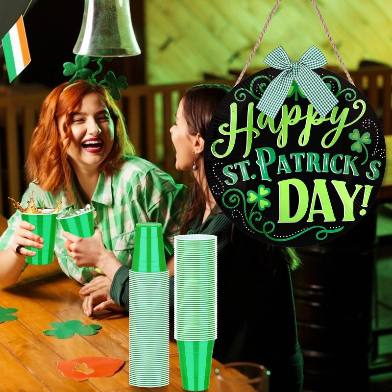 Dualshine 100 Pack Green Plastic Cups 16 oz Disposable Cups for Party Heavy Duty Drinking Cups Shot Cups for St.Patricks Day Wedding Birthday Beer Taste Serving Snack Sample Tastings Barbecues Picnic - Image 2