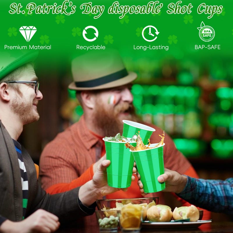 Dualshine 100 Pack Green Plastic Cups 16 oz Disposable Cups for Party Heavy Duty Drinking Cups Shot Cups for St.Patricks Day Wedding Birthday Beer Taste Serving Snack Sample Tastings Barbecues Picnic - Image 4