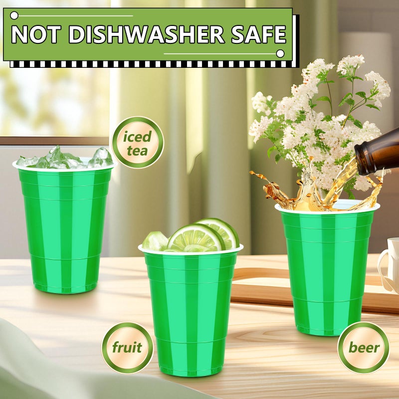 Dualshine 100 Pack Green Plastic Cups 16 oz Disposable Cups for Party Heavy Duty Drinking Cups Shot Cups for St.Patricks Day Wedding Birthday Beer Taste Serving Snack Sample Tastings Barbecues Picnic - Image 5