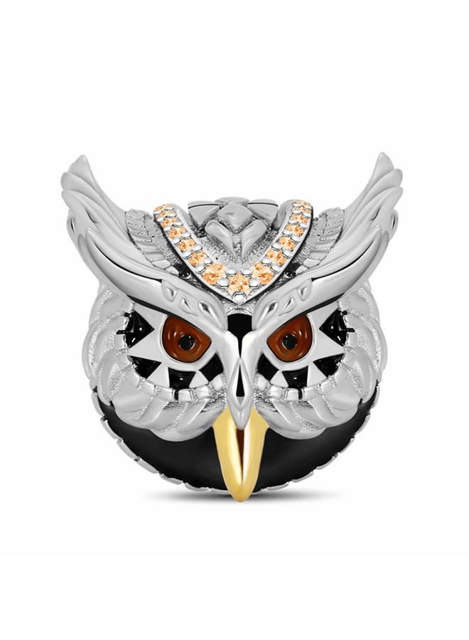 GNOCE Owl Charm Bead Sterling Silver Animal Charm inlaid with Stones Fit Bracelet/Necklace for Women Girls Wife Daughter - Image 1