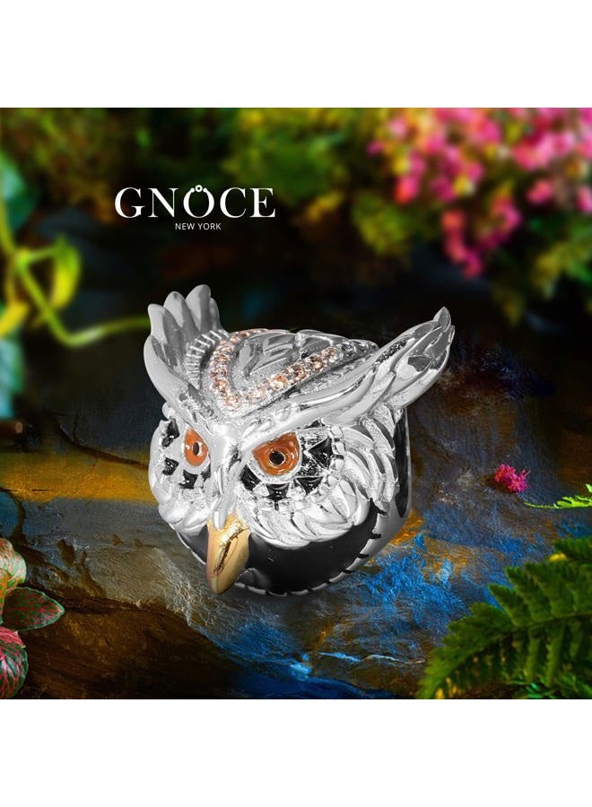 GNOCE Owl Charm Bead Sterling Silver Animal Charm inlaid with Stones Fit Bracelet/Necklace for Women Girls Wife Daughter - Image 4