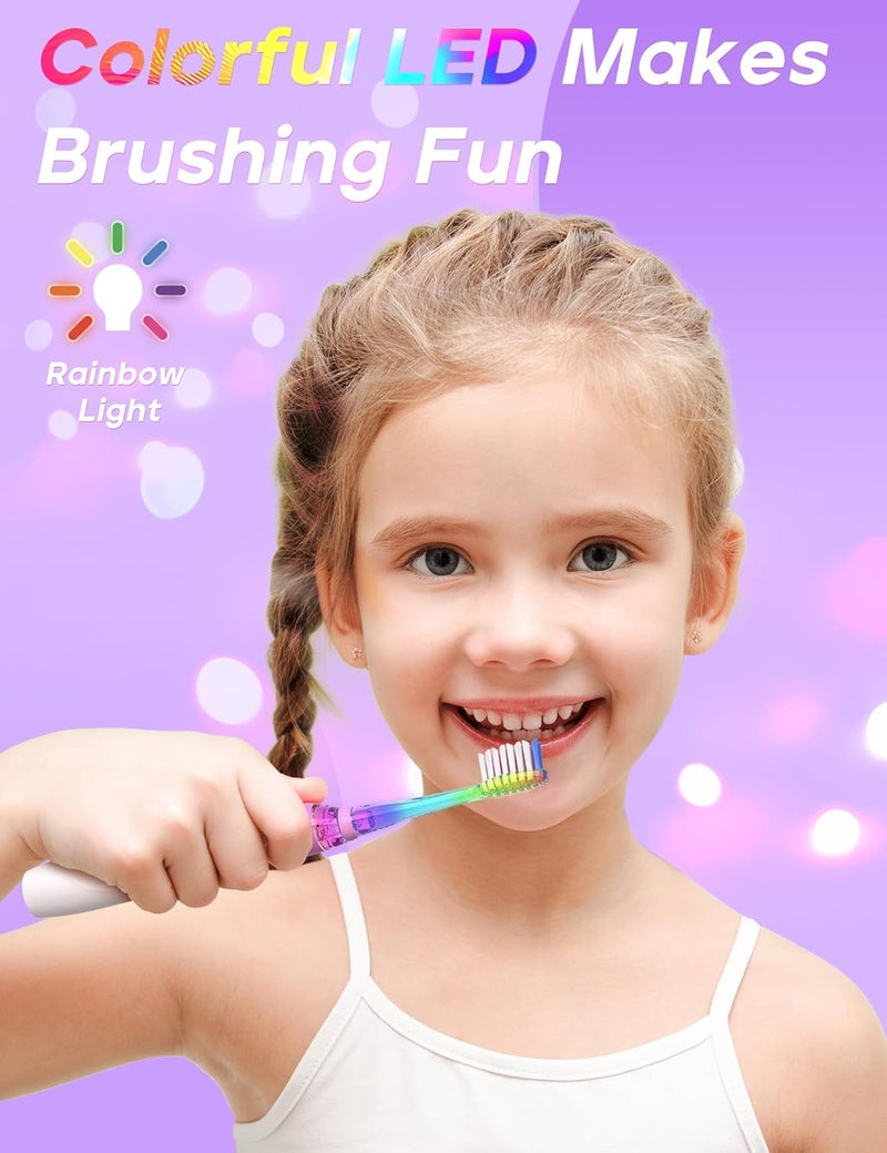 Seago Kids Electric Toothbrush with 2 Mins Brushing Timer and 4 Replacement Bursh Heads, Rainbow LED Light Make Brushing Fun, Green Color Boys Battery Powerd Toothbrush for 4-12 Years Old，SG-977 - Image 2