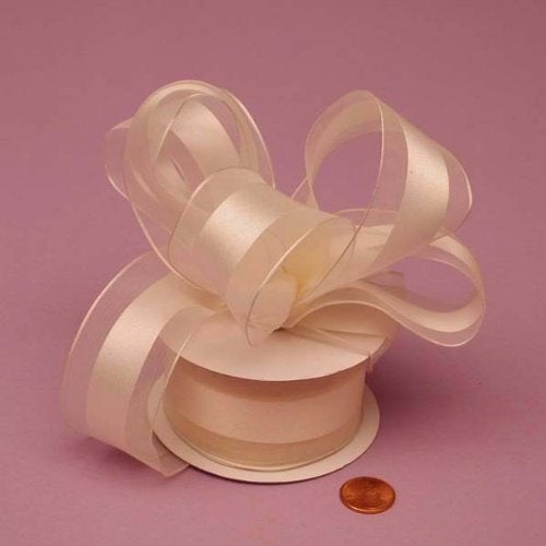 Paper Mart Ivory Sheer Ribbon with Satin Stripe, 1-1/2" X 10Yd - Image 2