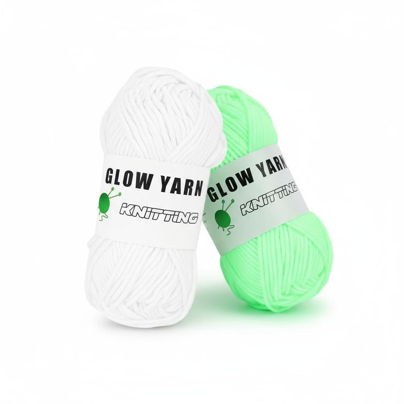 Glow in The Dark Crochet Yarn – Soft and Durable Cotton Yarn for Knitting, Crafts, Doll Making, Puppets and Decorations About 50 Meters/54.7 Yards – Luminous Colors (White)